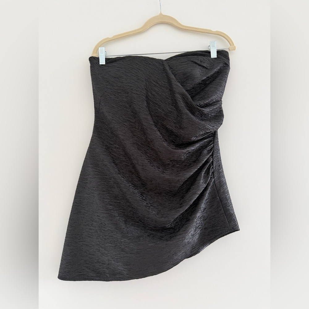 Luxxel Textured Black, Asymetrical Romper Dress